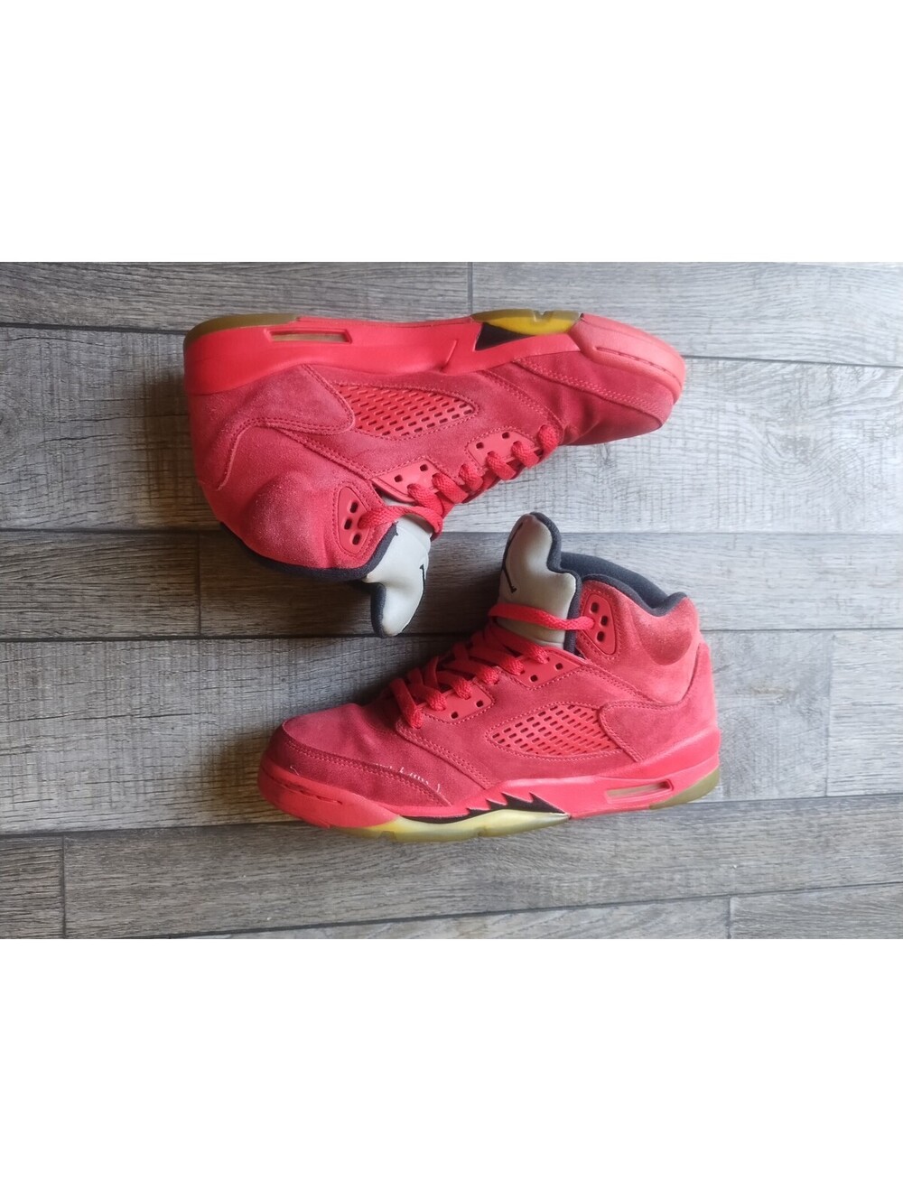 Nike Air Jordan 5 Retro Red Suede 2017 Size 7Y Red Black
